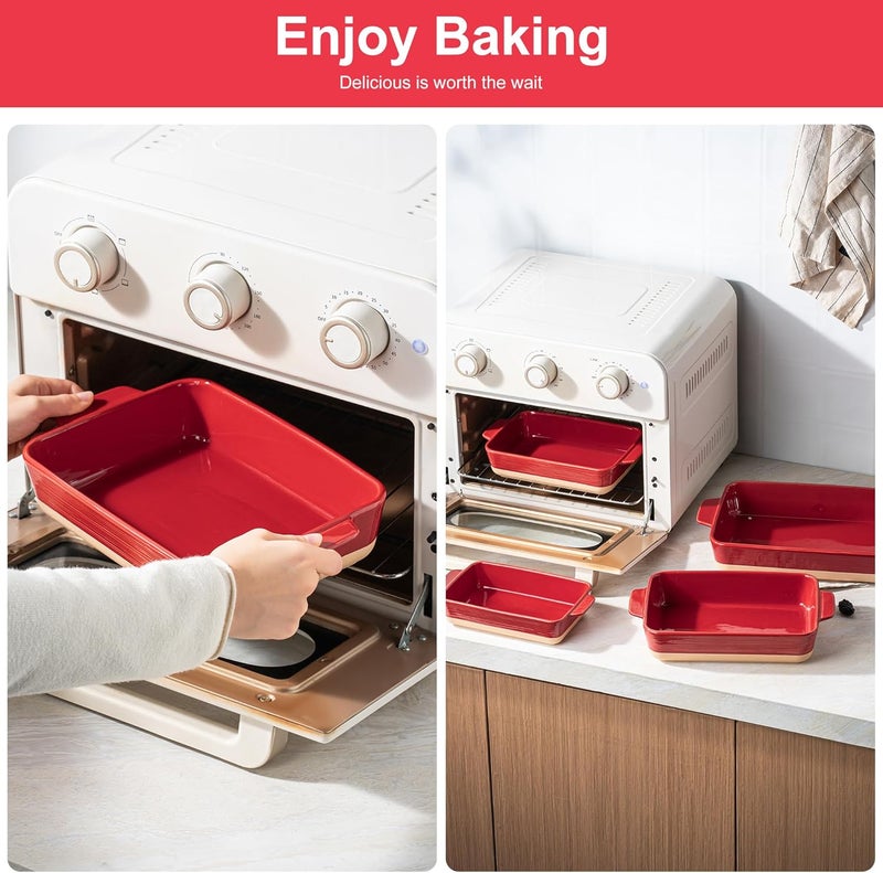 Dafuceramic Casserole Dishes for Oven, Baking Dishes, Ceramic Bakeware Sets of 4, Rectangular Baking Pan Set with Handles for Baking, Casserole, Kitchen, Wedding Gift (Red Yellow) - Image 3